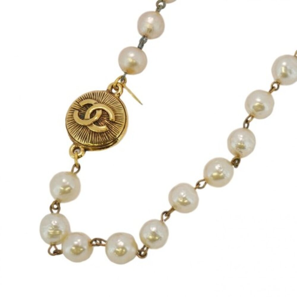 #56 - Authentic Chanel Necklace Coco Mark Circle Gold-Plated Fake Pearl Necklace - Picture 7 of 11
